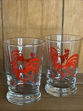 Vintage Libby- Red Rooster Shot Glasses- Set of 2